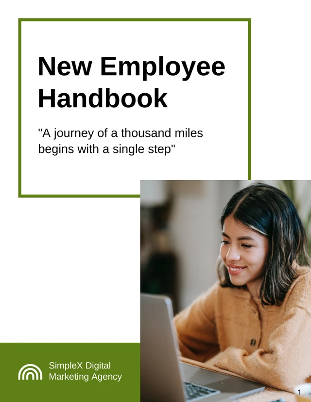 Green and White Generic Employee Handbook Template - Page 1