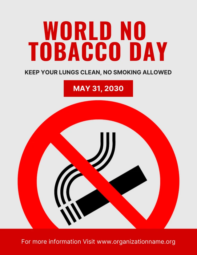 Light Grey And Red Simple World No Tobacco Day Poster Template