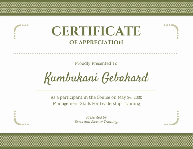 White And Green Minimalist Seamless Course Certificate Template