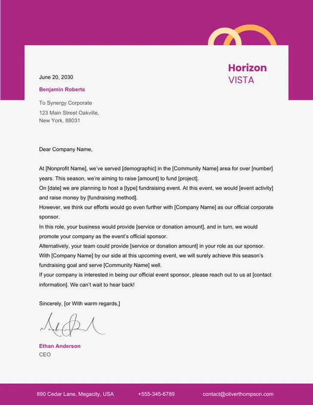 Purple Minimalist Line Sponsorship Letter Template