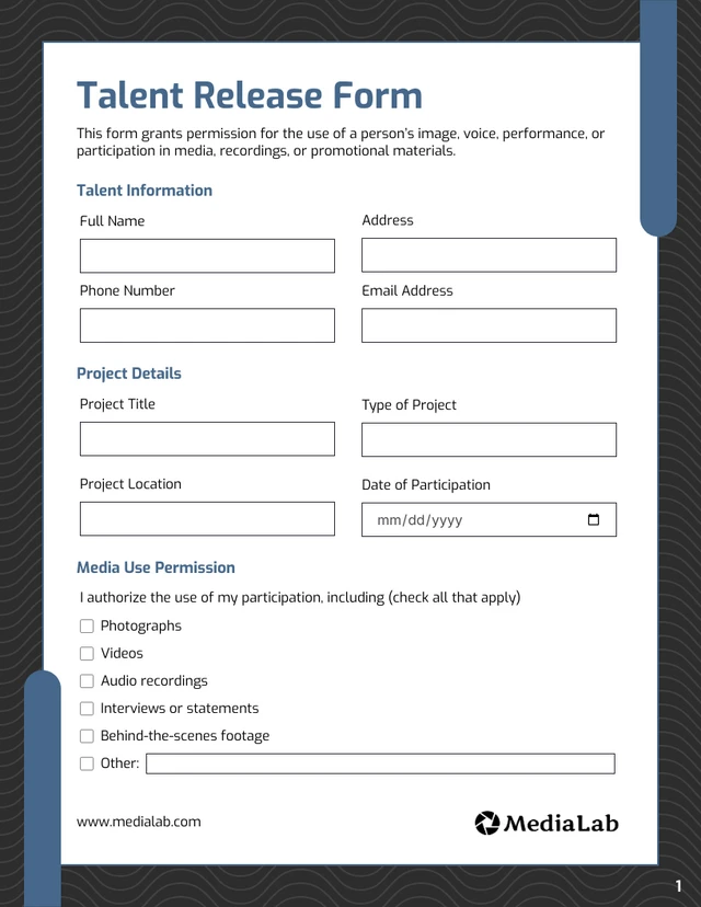 Talent Release Form Template - Página 1