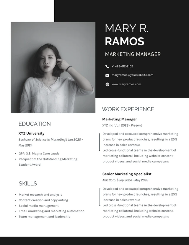 Black & White Simple Modern Resume Design Template