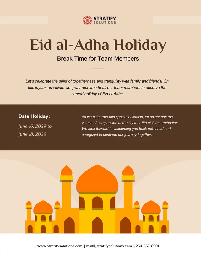 Pausa per i membri del team: modello di poster per le festività di Eid al-Adha