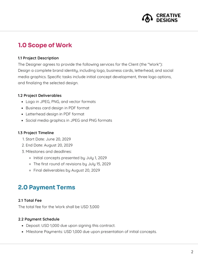 Freelance Graphic Design Contract Template - Pagina 2