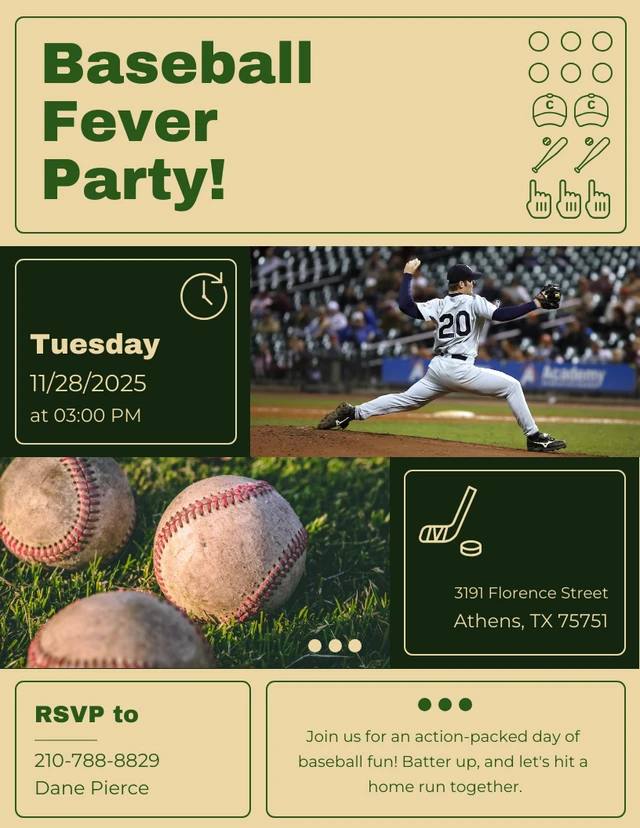 Deep Green And Yellow Baseball Party Invitation Template