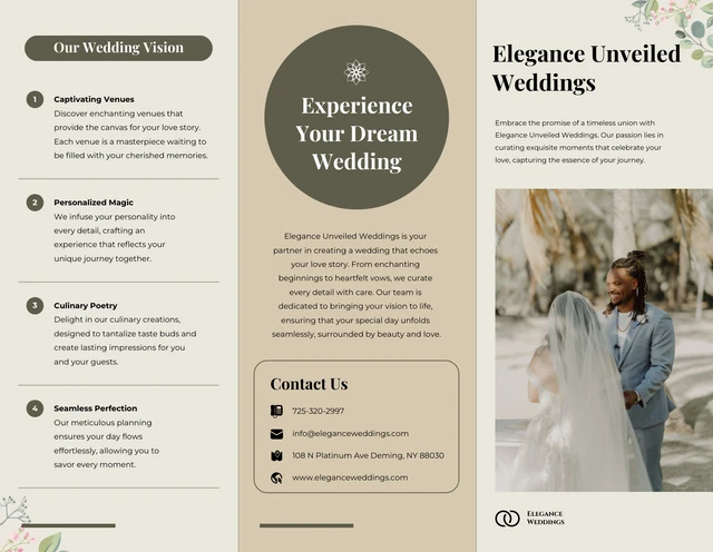 Minimalist Cream and Ebony Wedding Tri-fold Brochure - Seite 1