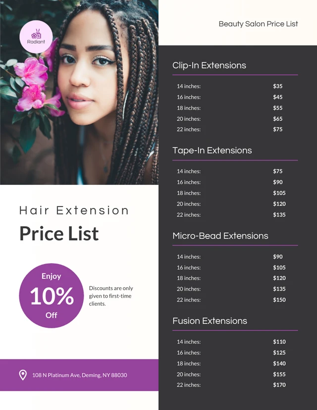 Hair Extension Price List Template - صفحة 1