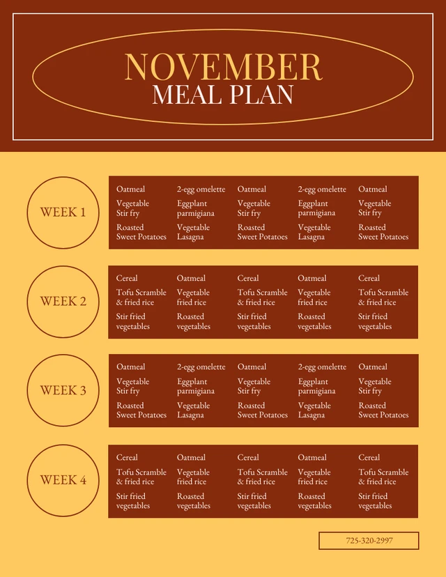 Yellow And Brown Minimalist Meal Plan Monthly Menu Template