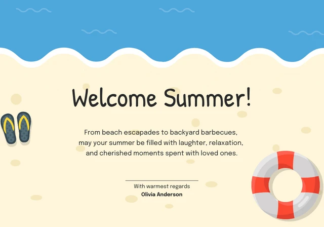 Beach Illustrative Welcome Summer Greeting Card Template