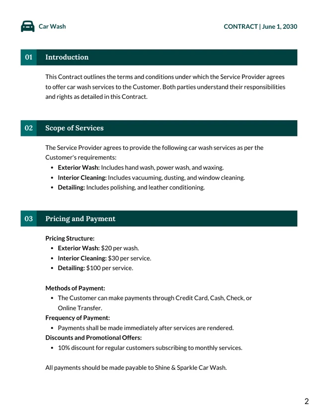 Car Wash Contract Template - page 2