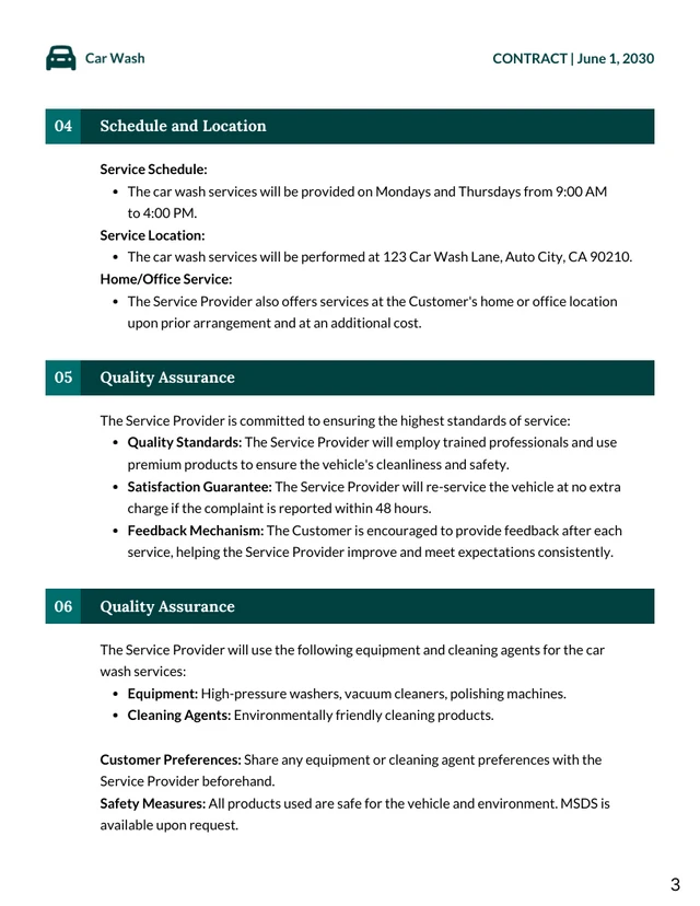 Car Wash Contract Template - Página 3