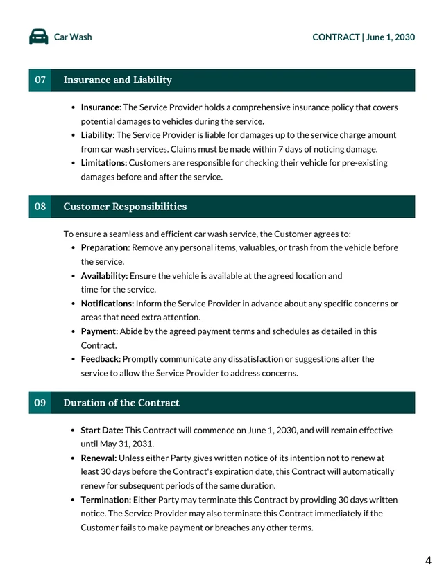 Car Wash Contract Template - Pagina 4