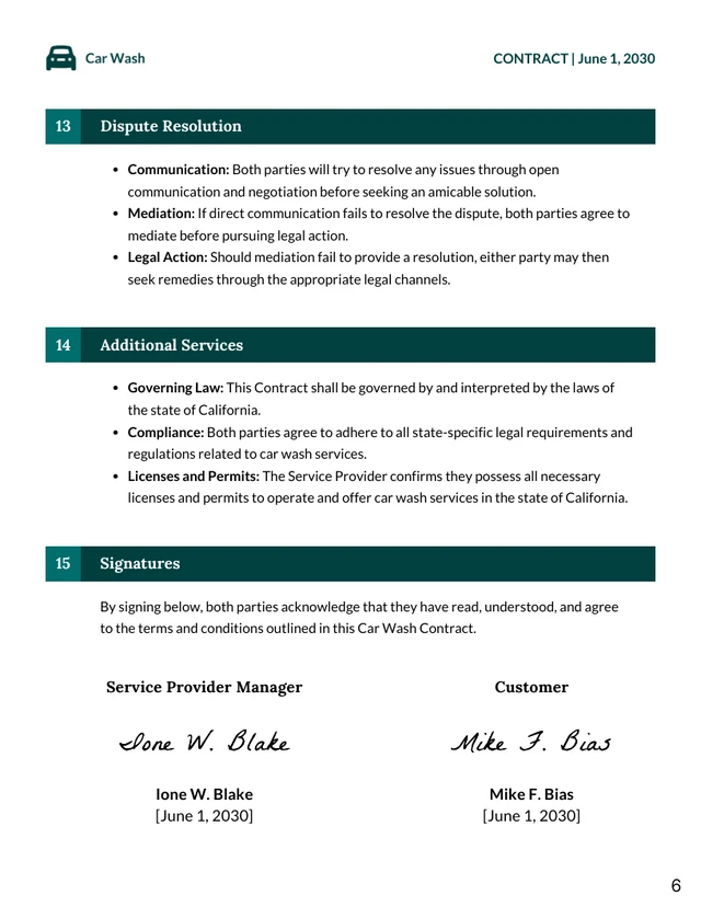 Car Wash Contract Template - page 6