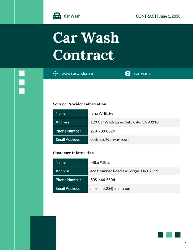 Car Wash Contract Template - page 1