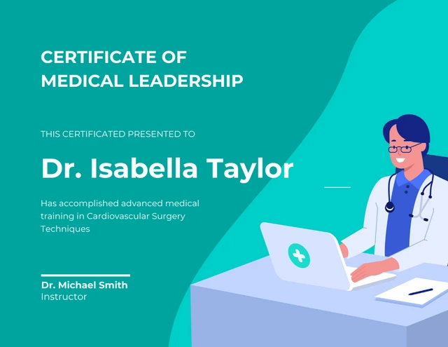 Teal Minimalist Illustration Medical Certificate Template