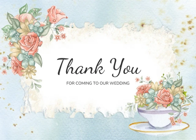 Blue Watercolor Classic Vintage Floral Wedding Thank You Postcard - Page 1