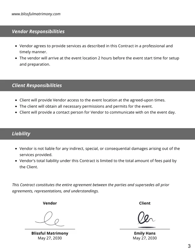 Wedding Vendor Contract Template - page 3