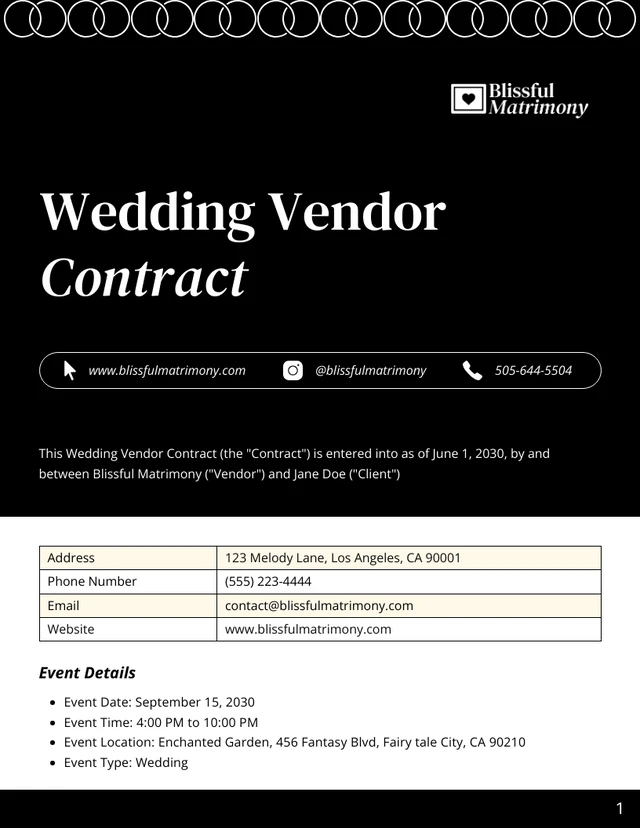 Wedding Vendor Contract Template - Seite 1