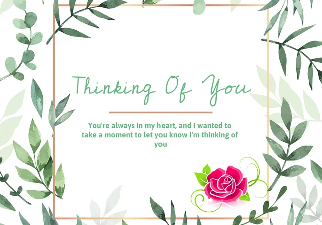 Modèle de carte "Pensons à vous" avec cadre vert fleuri