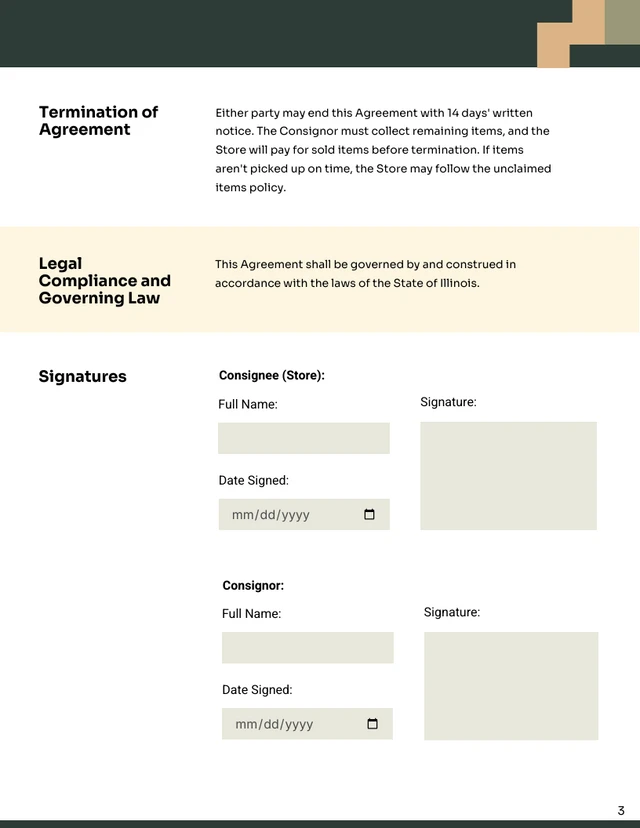 Consignment Store Contract Template - page 3