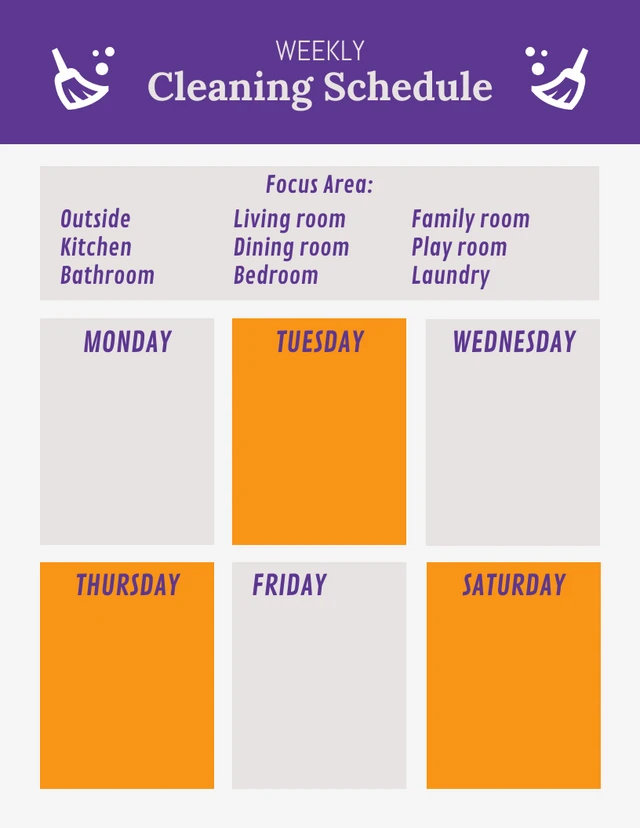 White And Purple Minimalist Cleaning Schedule Template