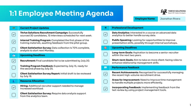 Business 1:1 Meeting Agenda Presentation - Seite 1