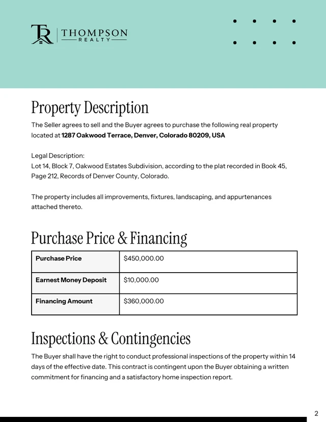 Real Estate Sales Contract Template - صفحة 2