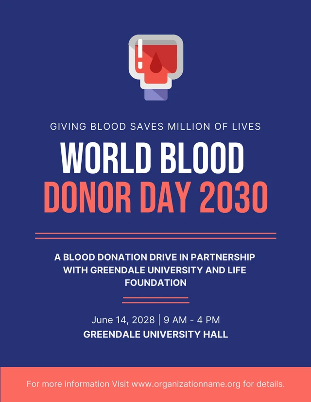 Modèle d'Affiche de la Journée mondiale du don de sang illustration simple bleu et rouge