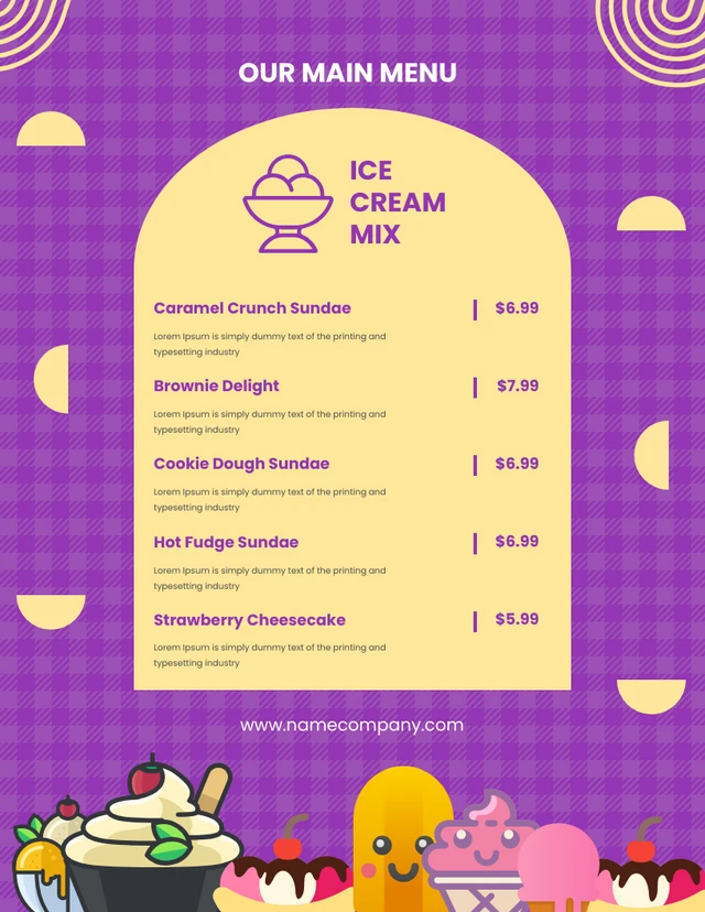 Purple and yellow cream our main menu ice cream Template