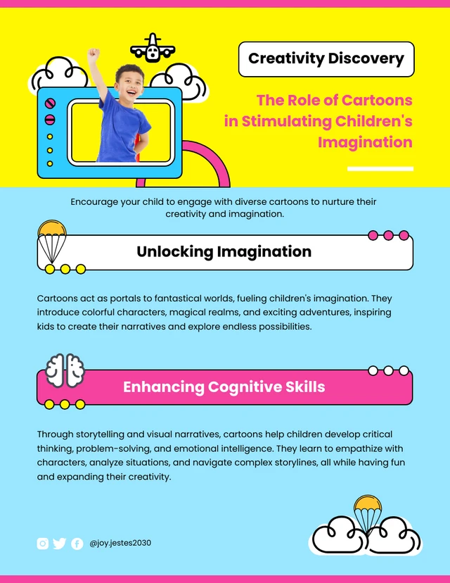 Modèle d'infographie sur le rôle des dessins animés dans la stimulation de l'imagination des enfants