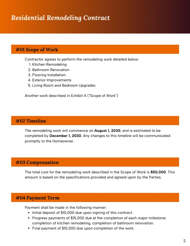 Home Remodeling Contract Template - Página 2