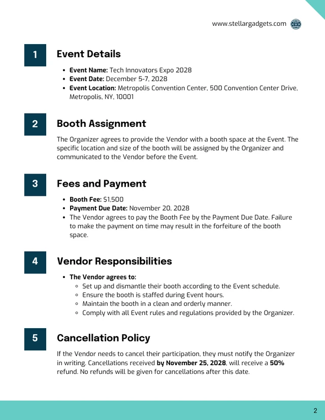 Trade Show Vendor Contract Template - page 2