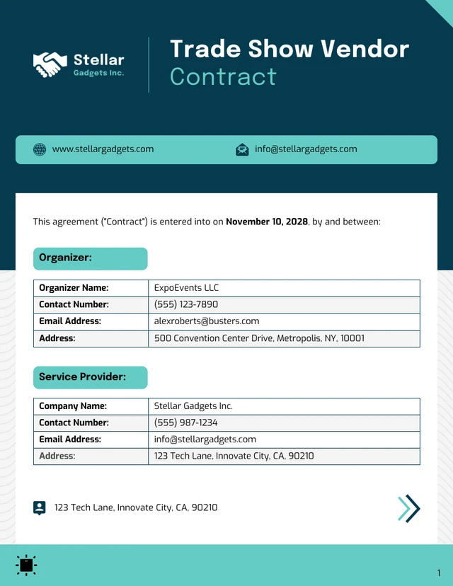 Trade Show Vendor Contract Template - page 1