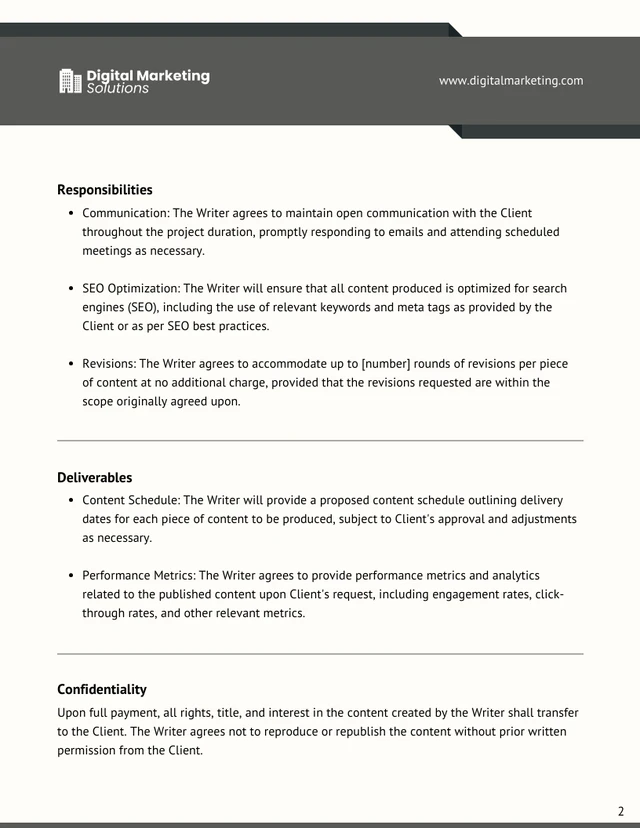 Freelance Writer Contract Template - Page 2