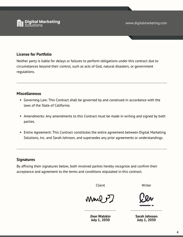 Freelance Writer Contract Template - page 4