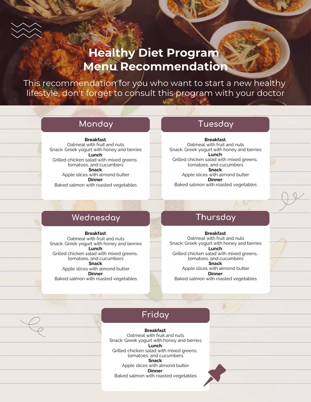 Simple Diet Schedule Program Template