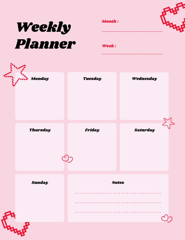 Pink and Red Doodle Cute Planner Template