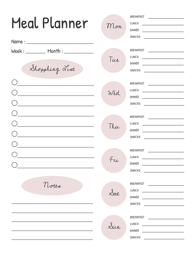 Simple Minimalist White And Pink Pastel Meal Schedule Template