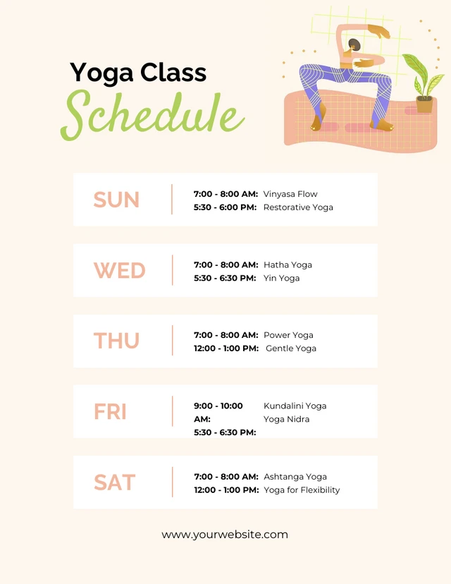 Pastel Cream Yoga Class Schedule Template