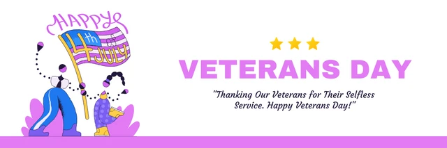 White And Light Purple Simple Happy Veteran Day Banner Template
