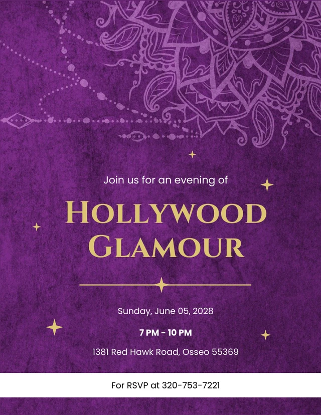 Bohemian Purple Hollywood Invitations Template