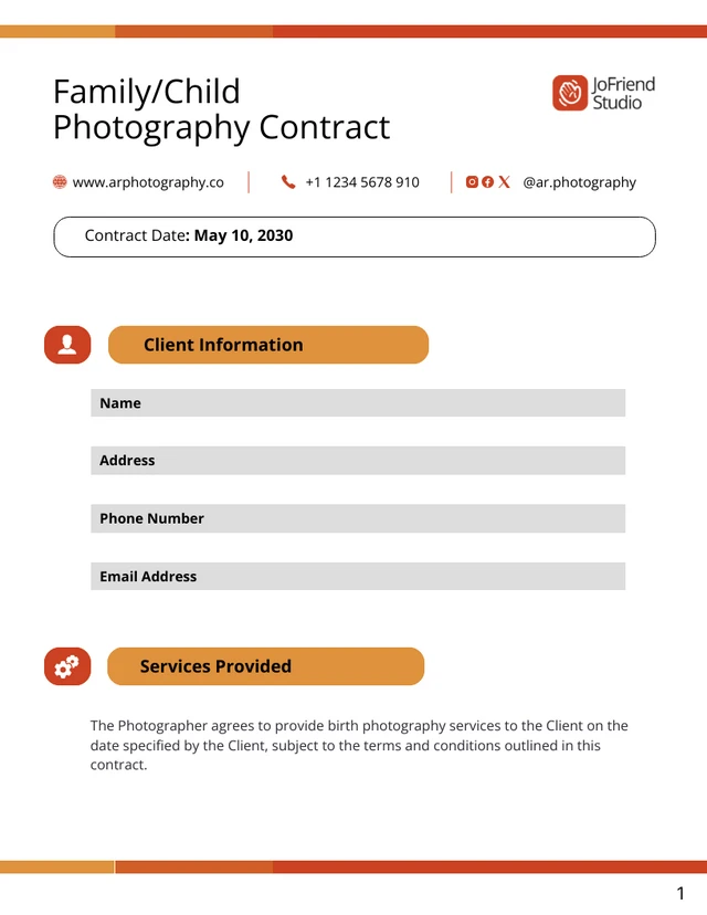 Family/Child Photography Contract - صفحة 1