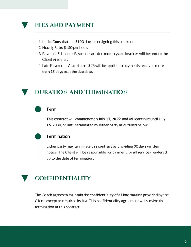 Financial Coaching Contract Template - page 2