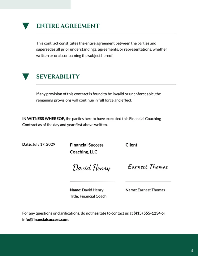 Financial Coaching Contract Template - page 4