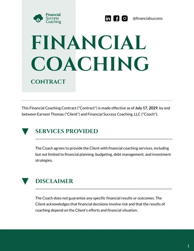 Financial Coaching Contract Template - Página 1