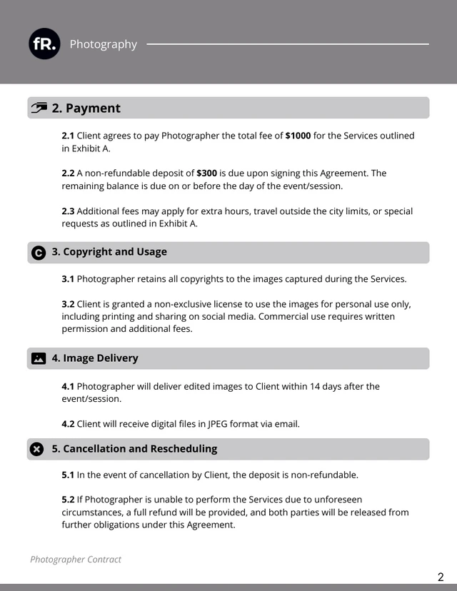 Photographer Contract - Page 2