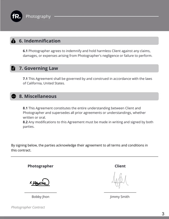 Photographer Contract - Page 3