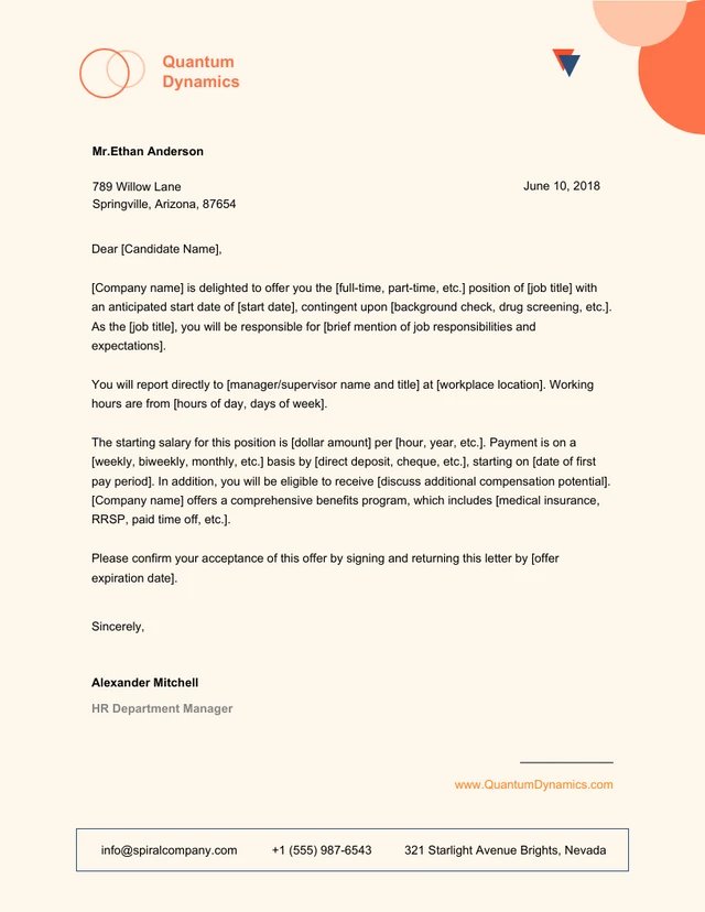 Orange Clean Sample Offer Letter Template