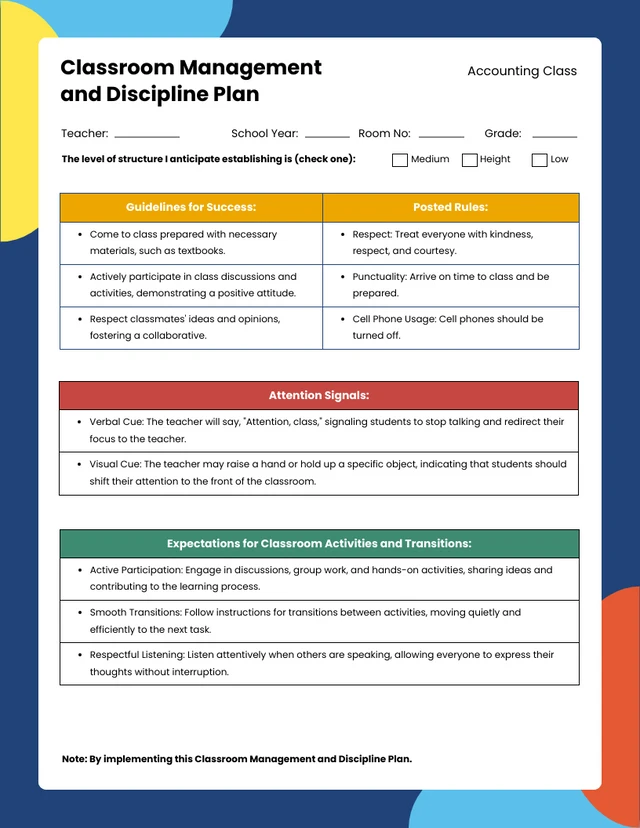 Fun Color RGB Yellow Classroom Management Plan Template
