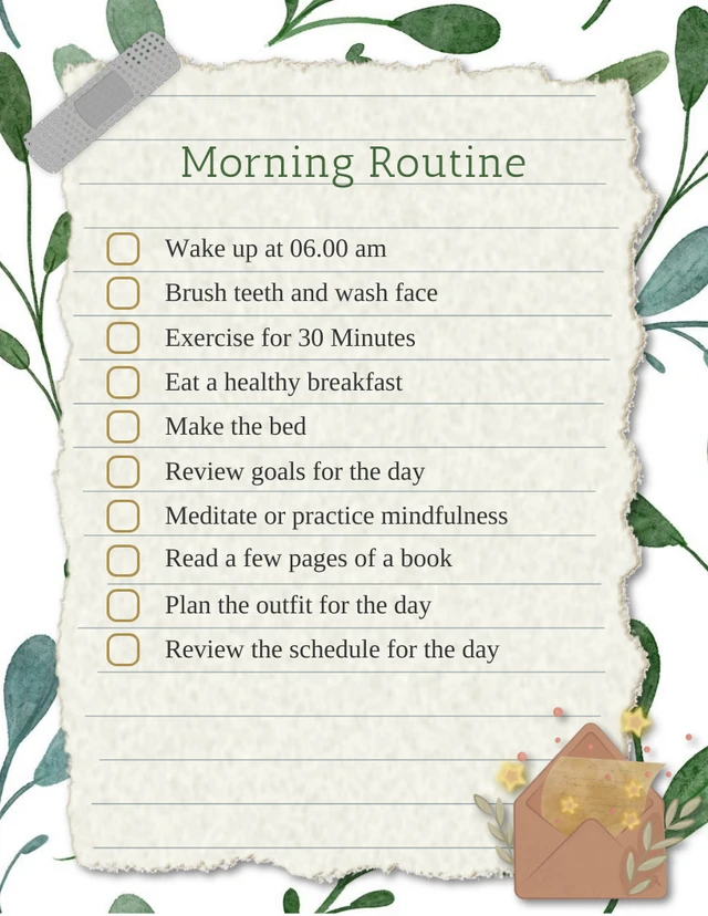 White Modern Floral Pattern Morning Daily Checklist Template